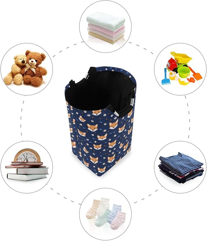 forests Fox Flower Blue laundry baskets, Foldable and waterproof dirty clothes - Image 4