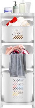 White Laundry Basket, 3 Tier Rolling Laundry Hamper Cart Multi-purpose Laundry by Unknown