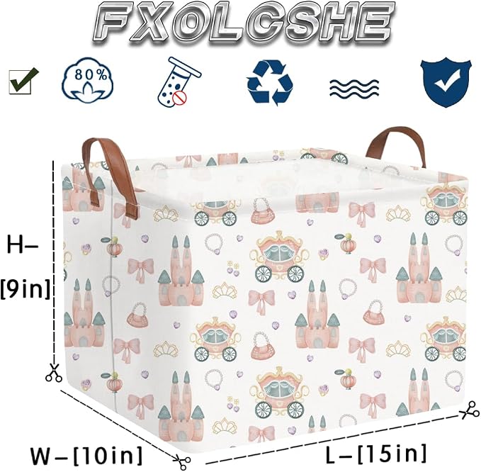 Rectangular Princess Castle Basket, Collapsible girl storage box, Gift Organizer - Image 7