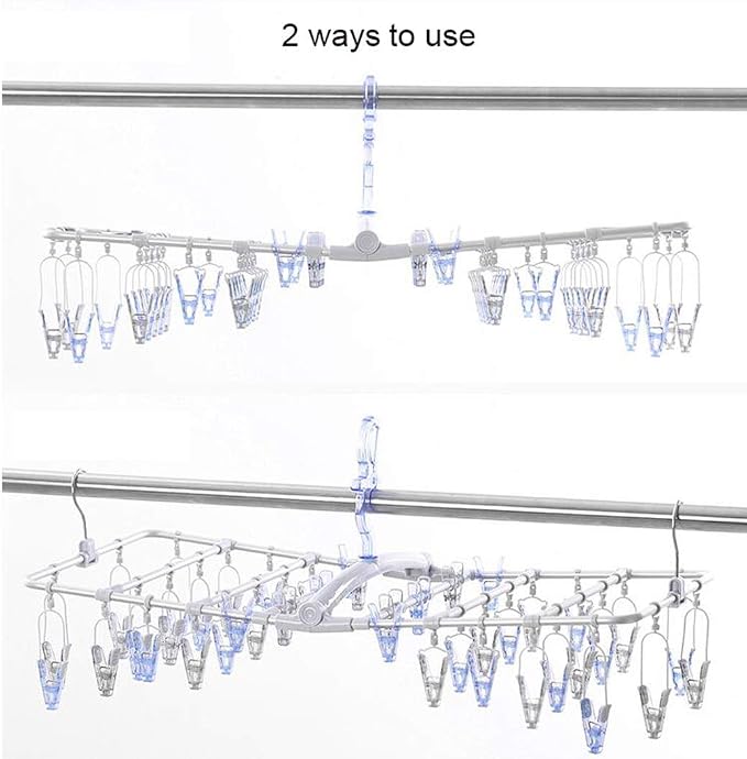 Folding Drying Rack Aluminum Laundry Drip Hanger 360° Rotating Windproof Hook - Image 3