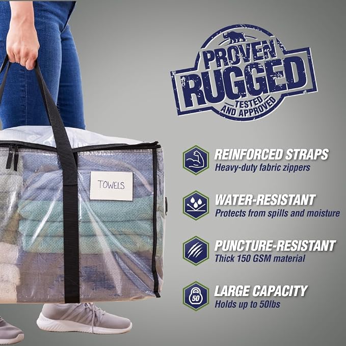 RUGGED RHINO 8 Pack Heavy Duty Extra Large Moving Bags, Durable Bag - Image 2