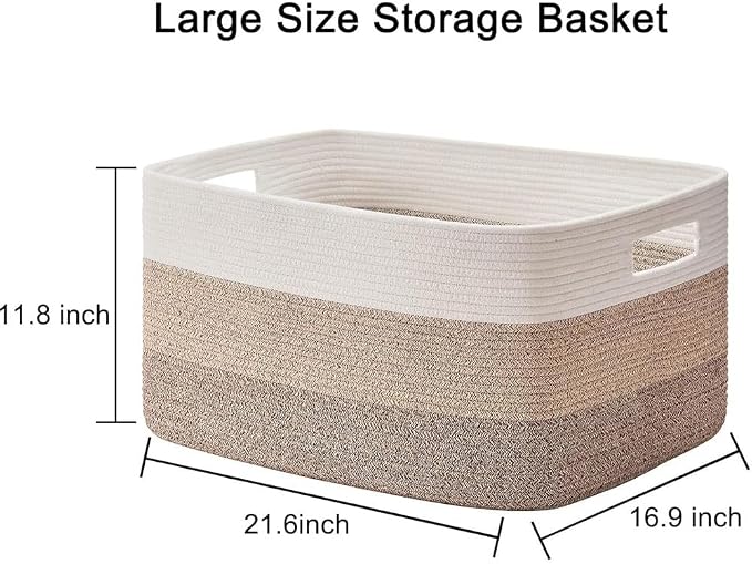 Large Woven Basket, Qtopun Cotton Rope Storage Organizer - Image 2