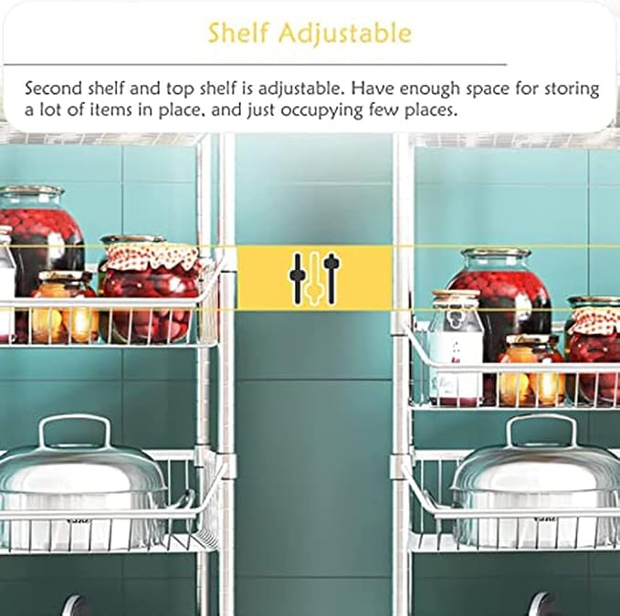 3/4/5 Tiers Kitchen Gap Storage Cart, Adjustable Slide Out Fridge Storage Tower - Image 5