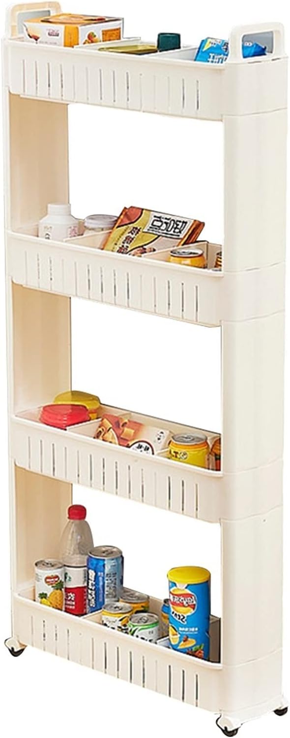 Bathroom Trolley 4-Tier, Slide Out Storage Cart On Wheels, Storage Trolley by Unknown
