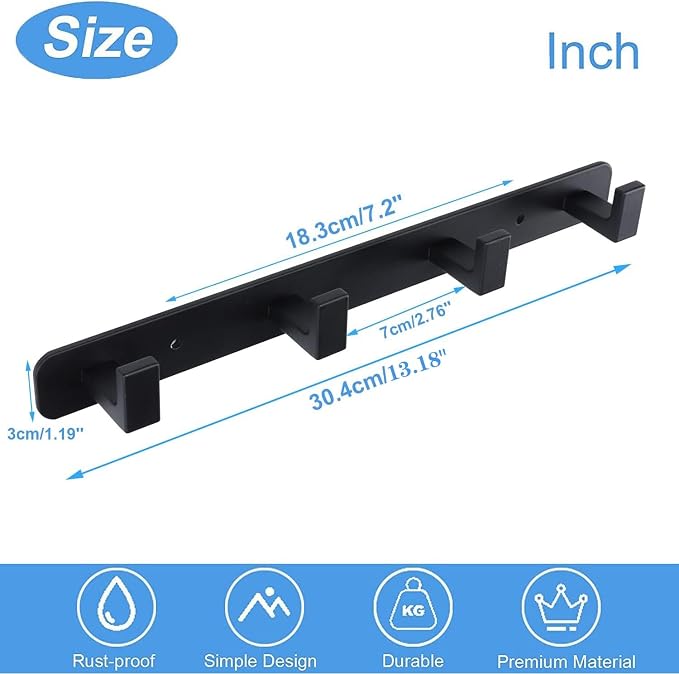 Coat Rack, Heavy Duty Stainless Steel 4 Tri Coat Hook Hanger, Wall Mounted - Image 7