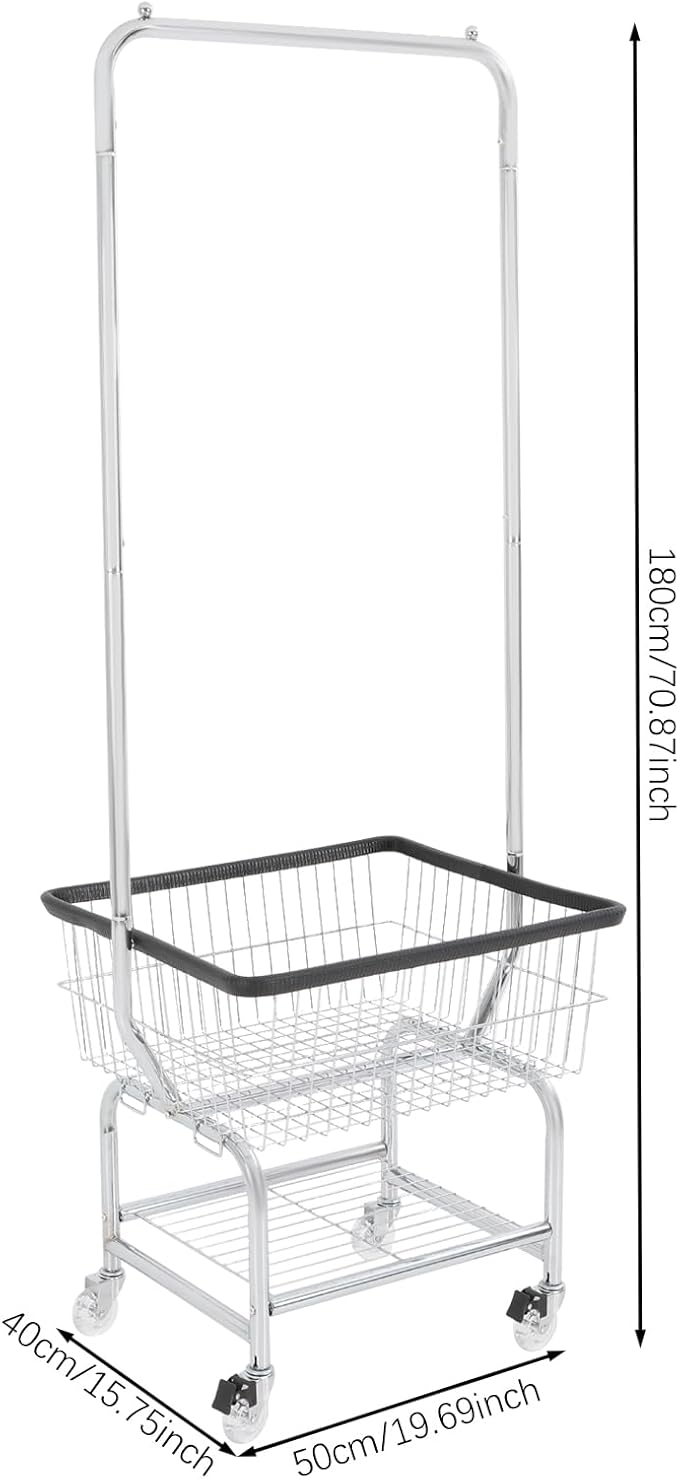 Laundry Cart with Clothes Rack Laundry Basket with Hanging Rack Cart with Extra - Image 5