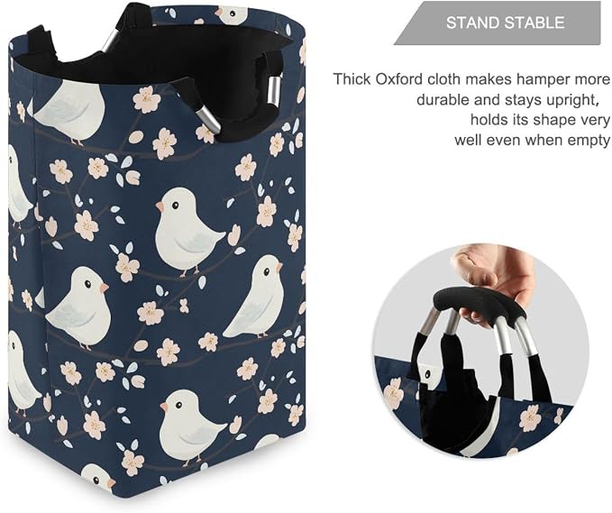 Cartoon kawaii-style Bird Navy Blue laundry baskets, foldable and waterproof - Image 3