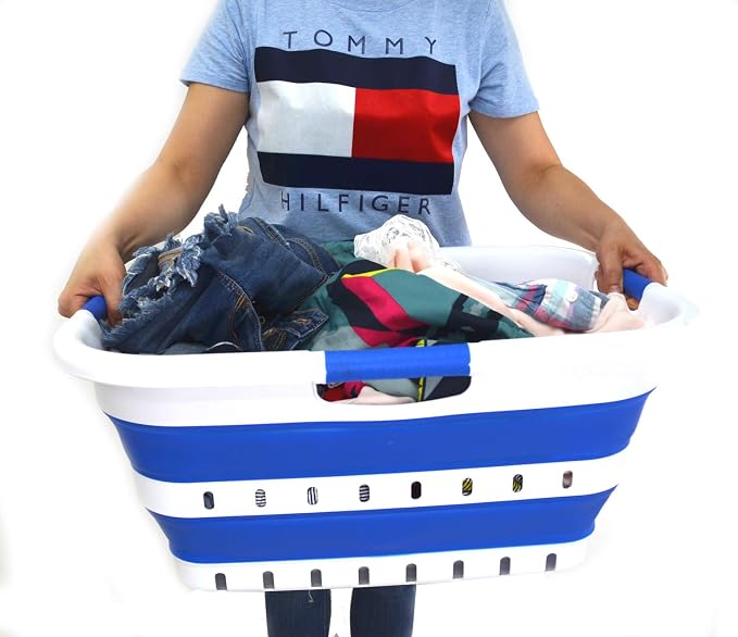 SAMMART 41L Collapsible 3 Handled Plastic Laundry Basket - Image 6