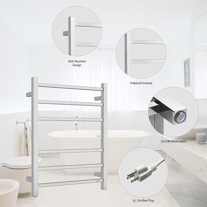 Towel Warmer Polished Chrome for Bathroom Wall Mounted Bath Towel Heater - Image 5