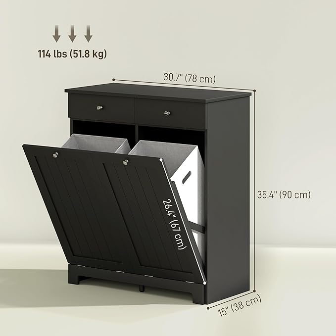 HOMCOM Laundry Cabinet with 2 Removable Baskets, Tilt Out Laundry Hamper with 2 - Image 3