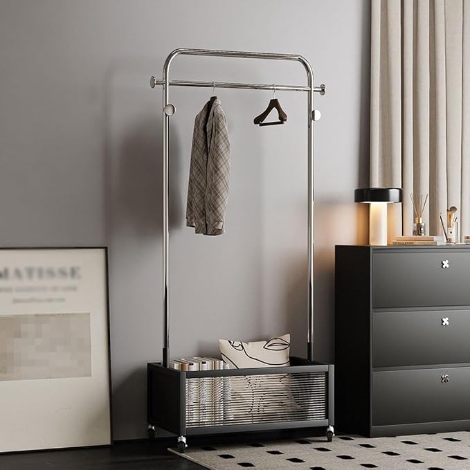 Floor Coat Rack Simple Movable Floor-standing Clothes Hanger Bedroom Drying - Image 6