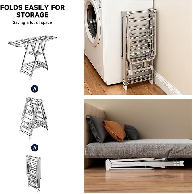 MIKEE Clothes Drying Rack, Stainless Steel Foldable Laundry Drying Rack - Image 8