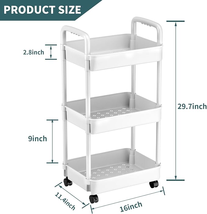 EZ COZY 3 Tier Rolling Cart, Plastic Diaper Cart Organizer - Image 2