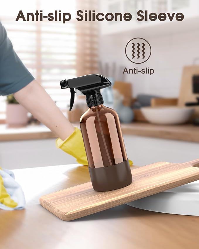 Glass Spray Bottle with Silicone Sleeve Protection, Amber Glass Spray Bottle Set - Image 5