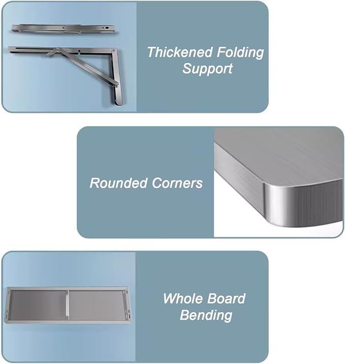 304 Stainless Steel Folding Table Wall Mount Concession Shelf 16 20 24 28 32 36 - Image 7