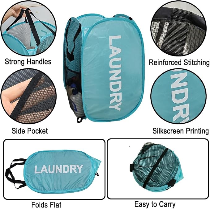 Mesh Popup Laundry Hampers, Collapsible Laundry Baskets, 2 Pack Dirty Clothes - Image 6