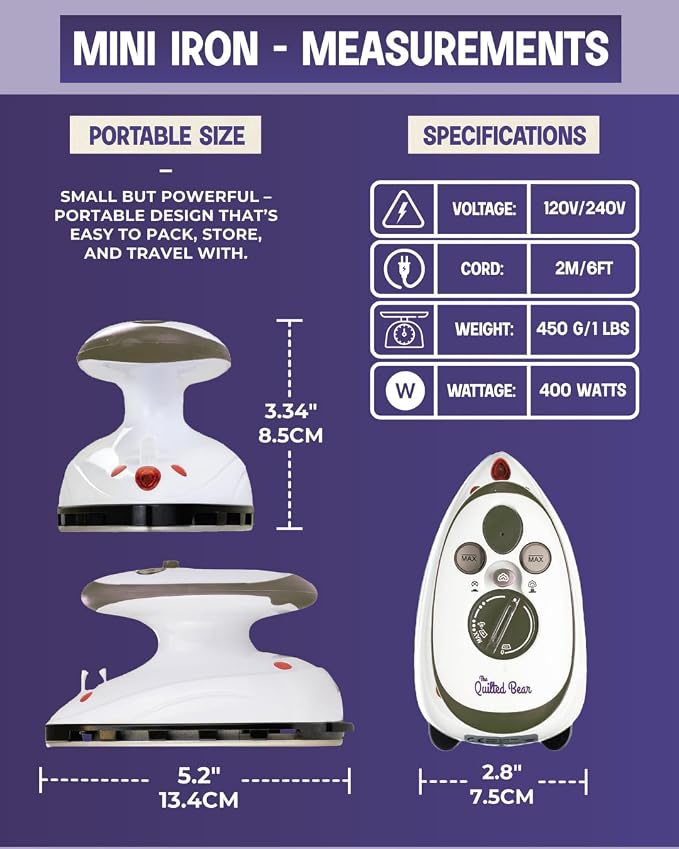 The Quilted Bear Premium Mini Steam Iron - Image 3