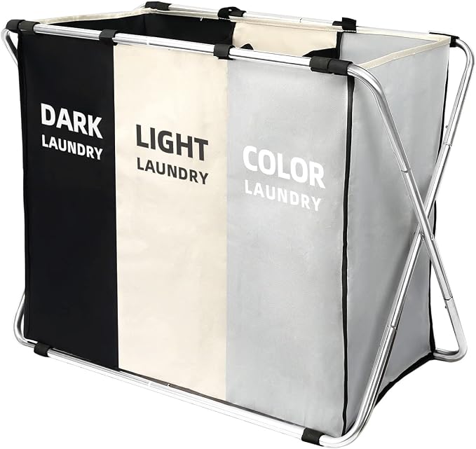 135L Laundry Cloth Hamper Sorter Basket Bin Foldable 3 Sections by CCYRYY
