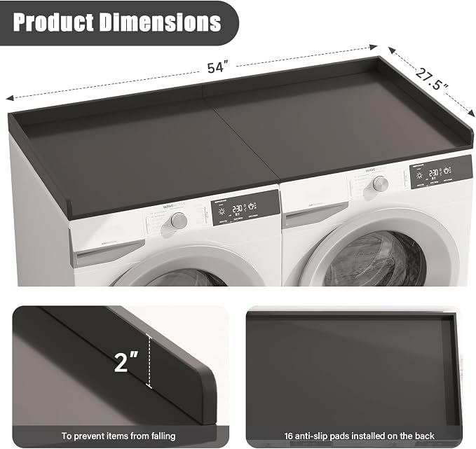 54"×27.5"×2" Foldable Washer Dryer Countertop, Solid Wood Laundry Storage Shelf - Image 2