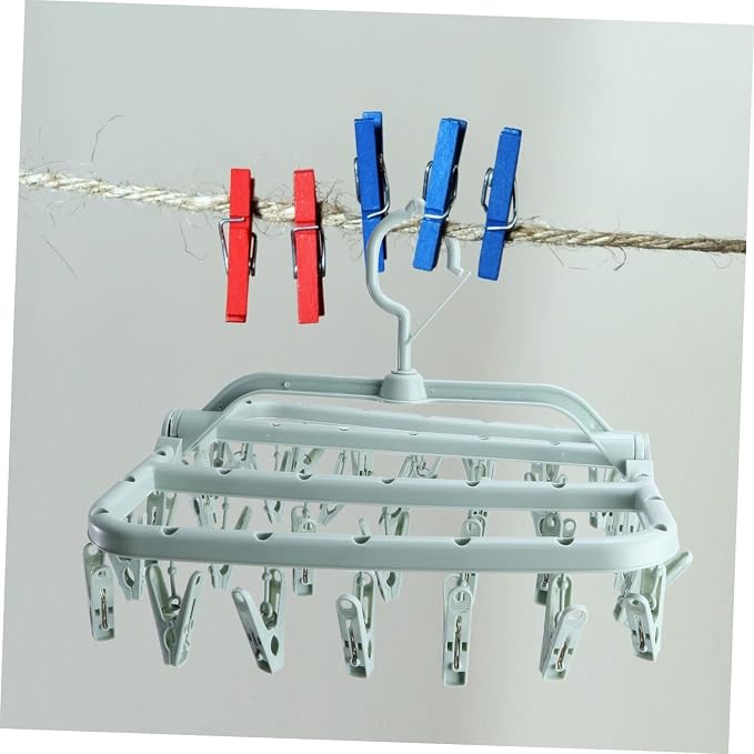 Children's Laundry Clips Rack Plastic Hangers 32 Clips Socks Underwear Drying - Image 3