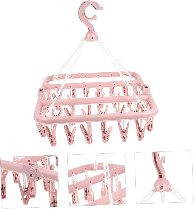 Foldable Drying Rack with Clips Space-Saving Plastic Clip Laundry Hanger - Image 9