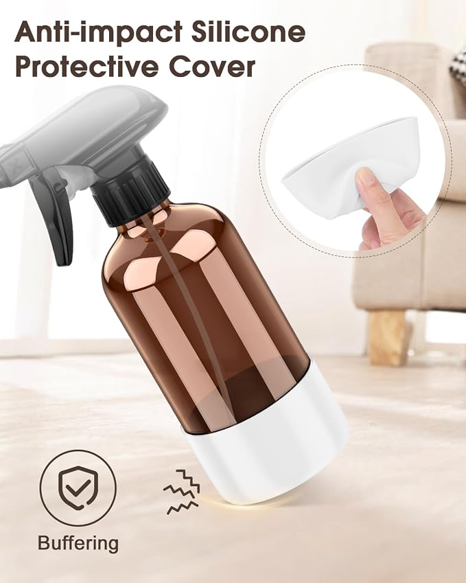 Glass Spray Bottle with Silicone Sleeve Protection, Amber Glass Spray Bottle Set - Image 4