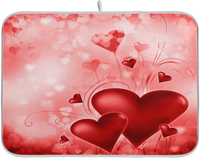 Valentines Red Hearts Dish Drying Mat Absorbent Washable Protector Drying Pad by Unknown