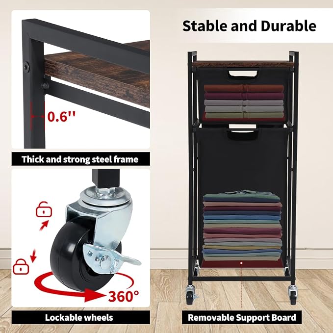 LUCKUP Laundry Hamper with Shelf, Laundry Sorter 2 Section with Removable Bags - Image 3