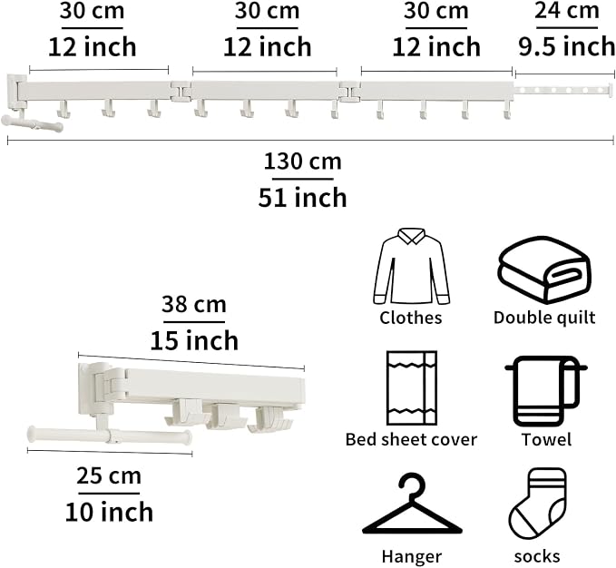 JOOM Clothes Drying Rack Wall Mounted, Folding Clothes Drying Rack, Retractable - Image 4