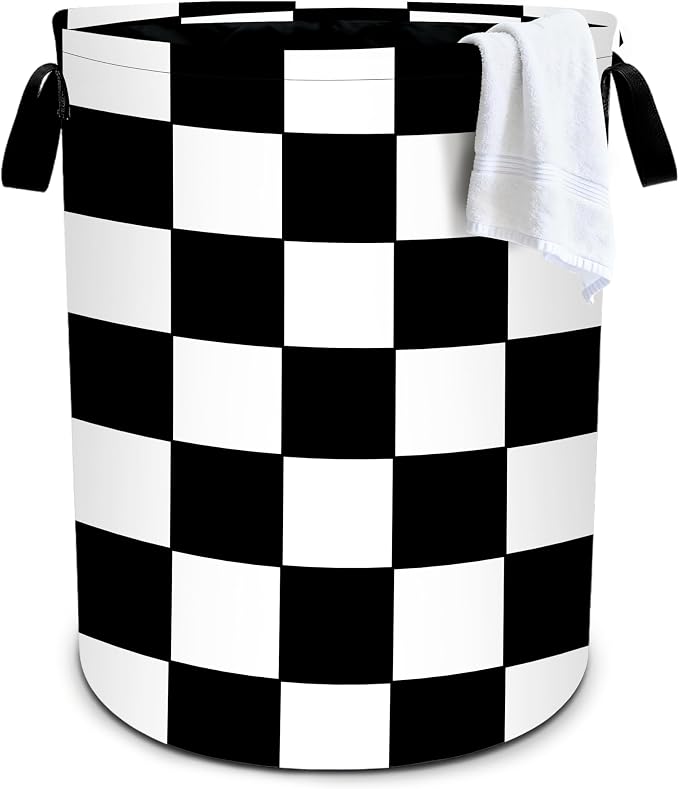 Black White Checkered Laundry Basket Storage Bin Foldable Laundry Hamper by Bzocm