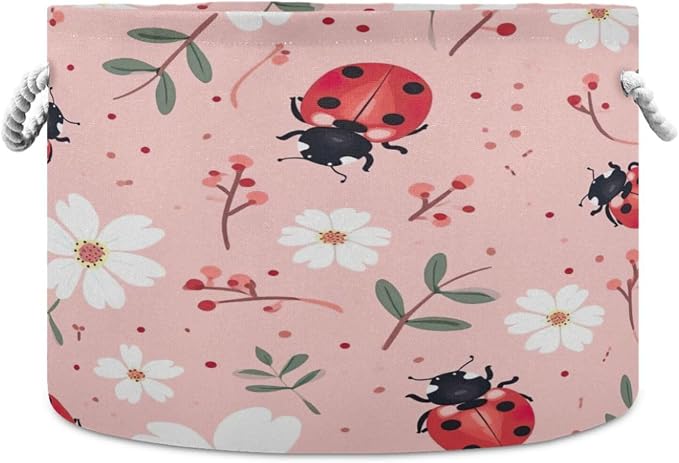 Lady Bugs on Pink Laundry Basket Extra Large Storage Basket 20" x 14" Blanket by Unknown