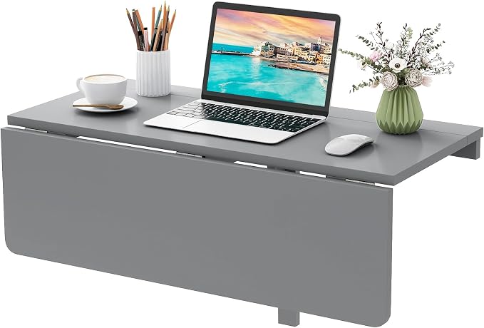 Giantex Wall Mounted Folding Table, 31.5" x 23.5" Wood Murphy Desk Drop-Leaf by Giantex