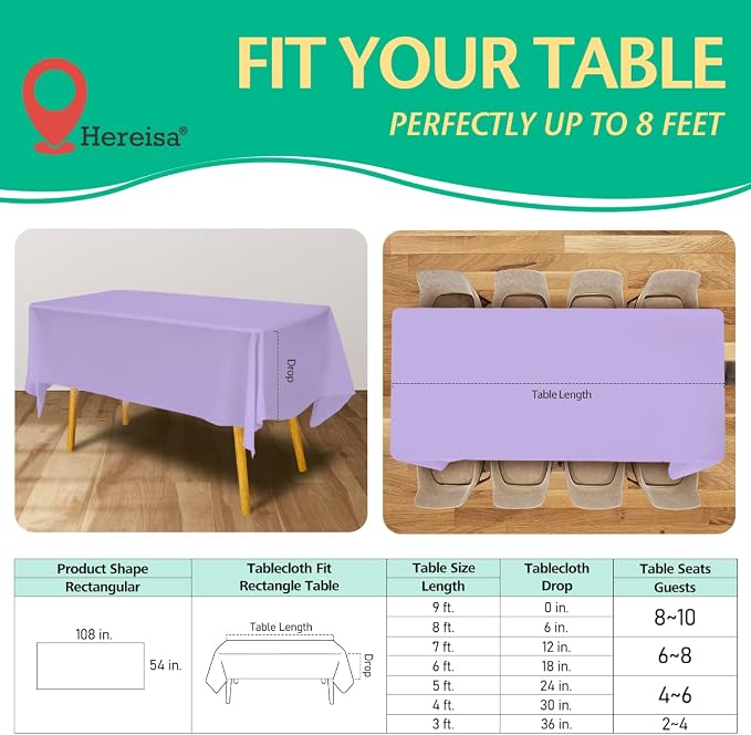 Disposable Lavender Plastic Tablecloth 54x108 Inch, 10-Count Waterproof - Image 2