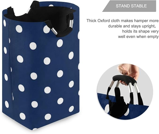Navy Blue Polka Dot laundry baskets, folding and waterproof large laundry - Image 3