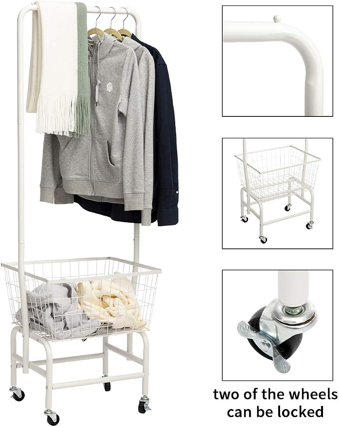 ALIMORDEN Laundry Cart with Clothes Rack, Rolling Laundry Butler with Wire - Image 5