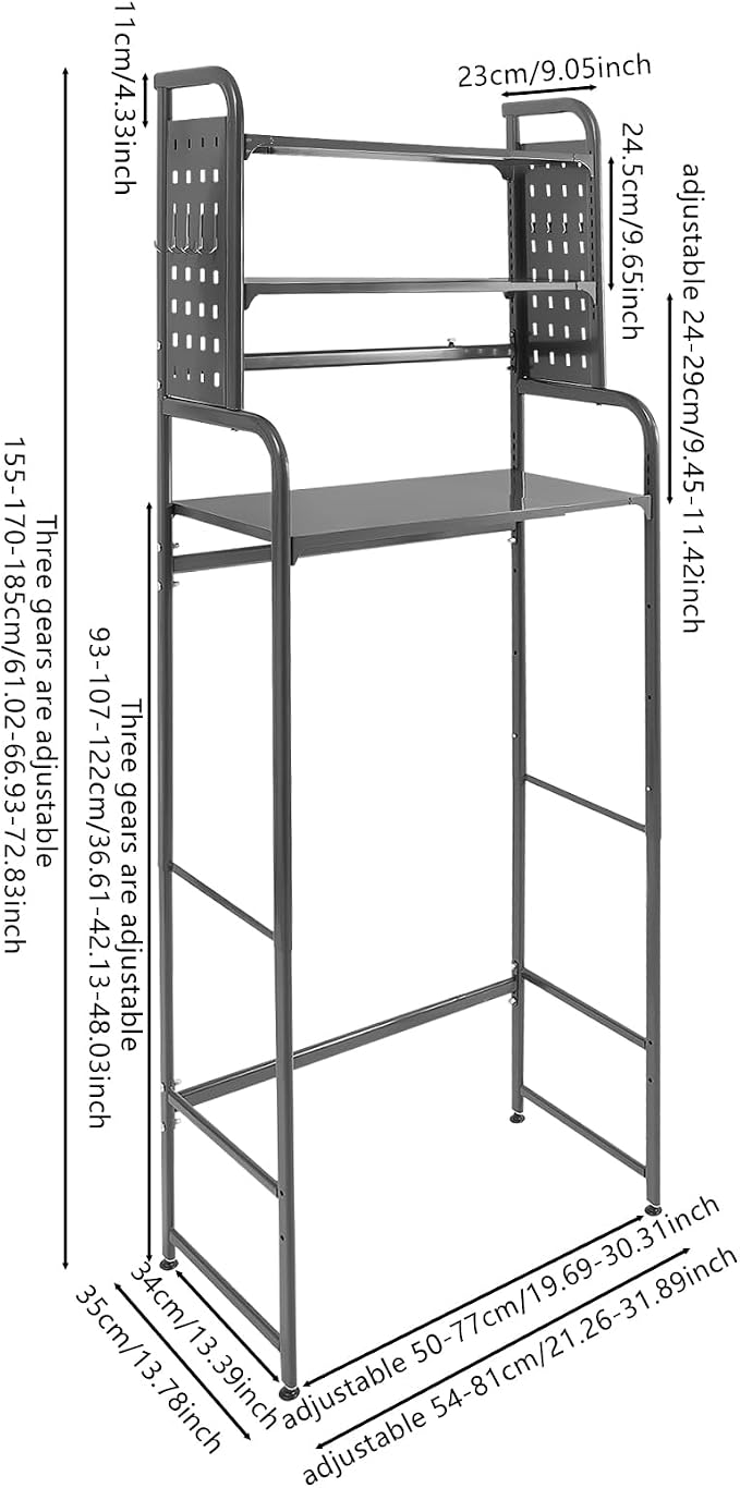 3-Tier Expandable Over Toilet Washing Machine Dryer Storage Utility Rack - Image 3