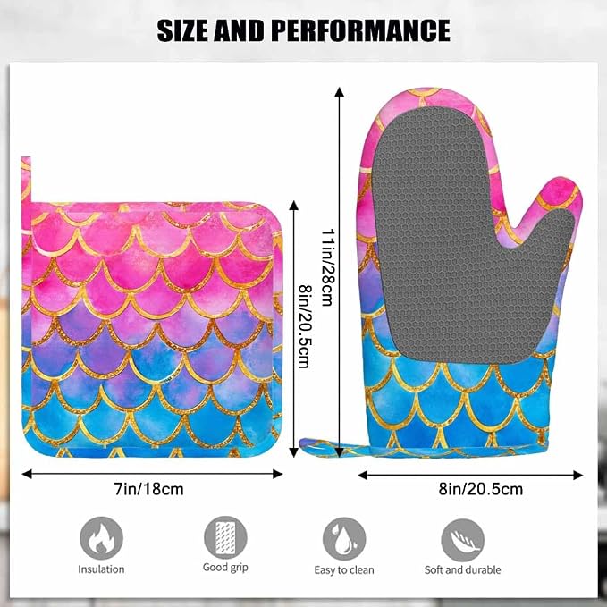 Mxocom Mermaid Scales Oven Mitt and Pot Holder - Image 3