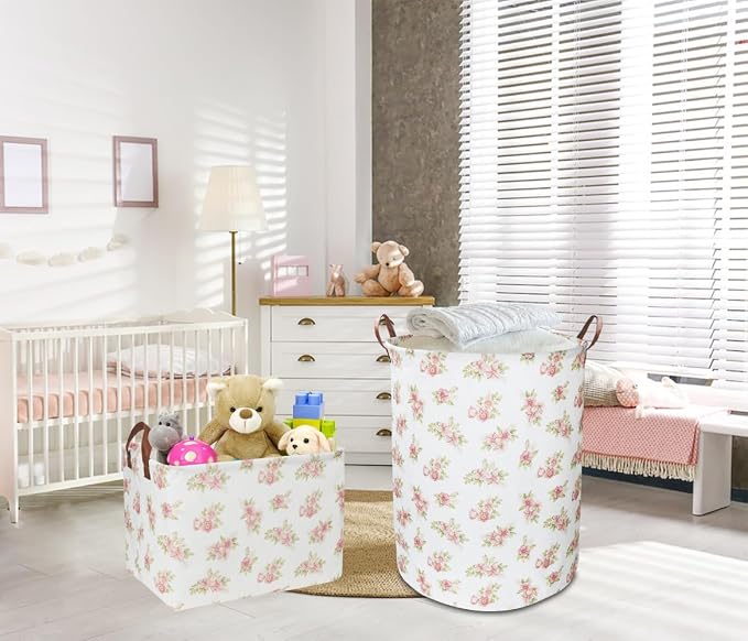 Rectangular Pink Flower Basket for Girls, Storage Bin - Image 2