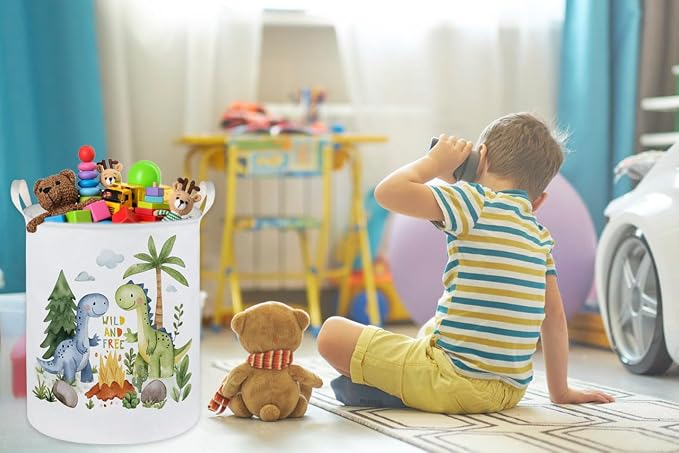Kids Laundry Hamper, Dinosaur Laundry Basket Collapsible Boys Storage Baskets - Image 3
