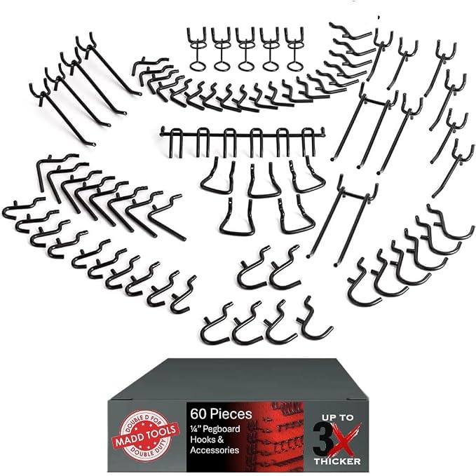 Pegboard Hooks Set for Hanging Tools, Pegboard Attachments for Garage Tools by MADDTOOLS