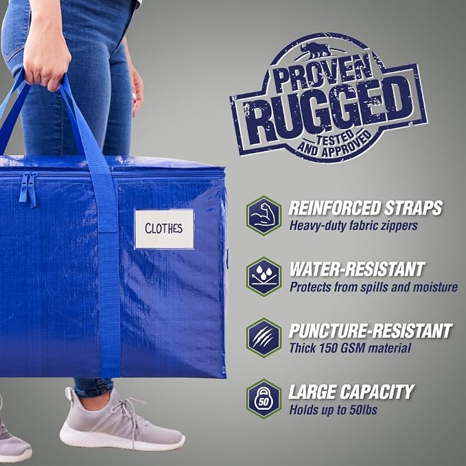 RUGGED RHINO 8 Pack Heavy Duty Extra Large Moving Bags, Durable Bag Strong - Image 2