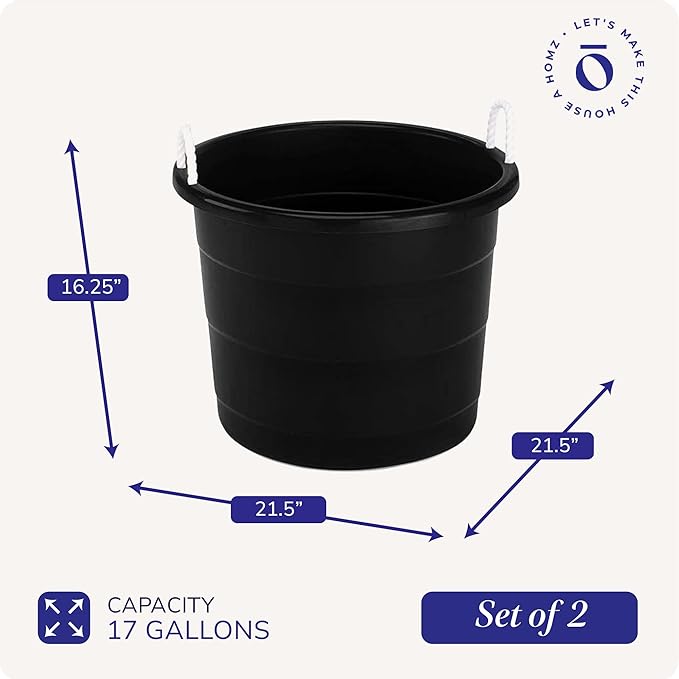 HOMZ 2-Pack Utility Tub, Large Plastic Storage Bucket - Image 4