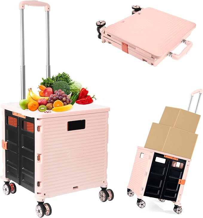 Foldable Utility Cart Folding Portable Rolling Crate Handcart Shopping Trolley by ZIYOULANG