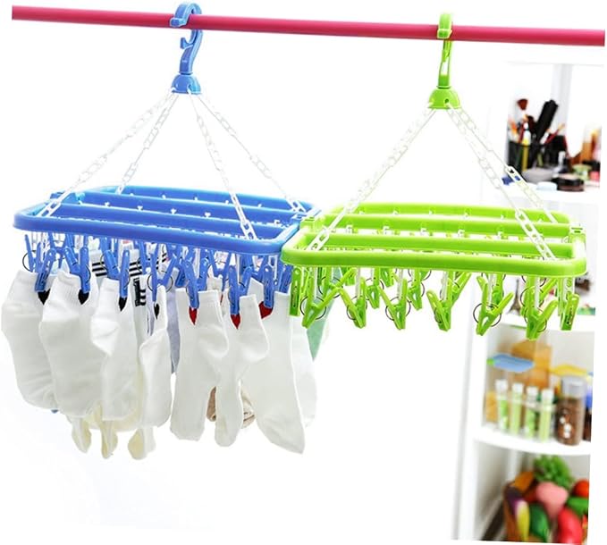 Laundry Drying Rack 32 Clips Plastic Hanger Folding - Image 5