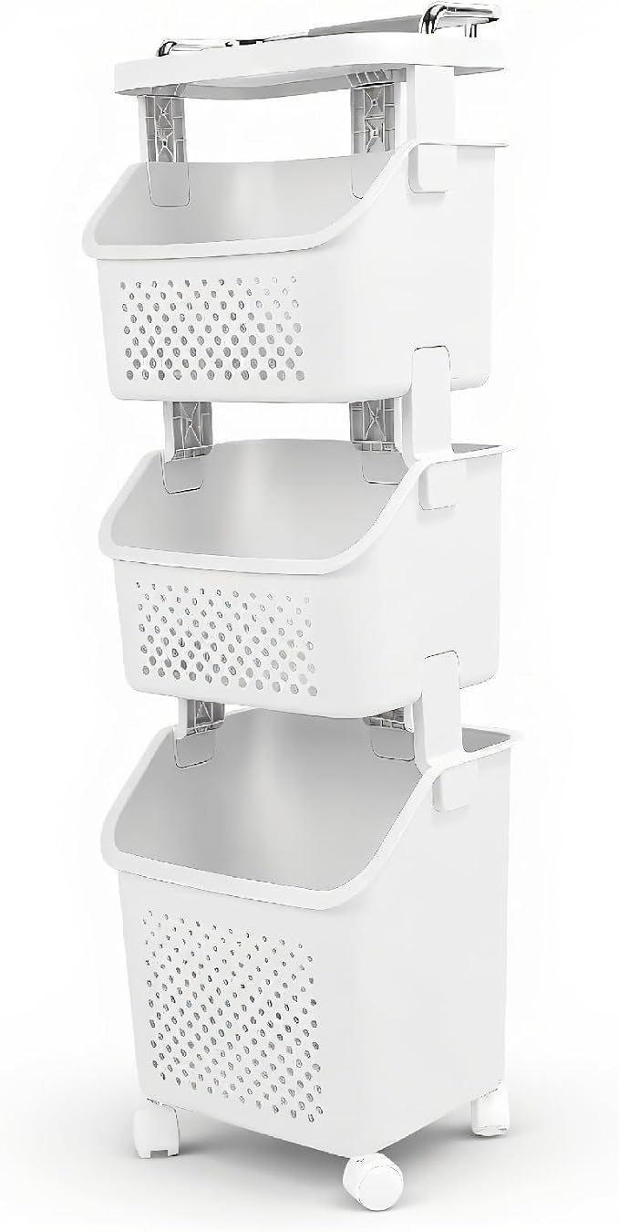 Bathroom Laundry Basket Cart, Stackable Rolling Laundry Hamper by FABATER