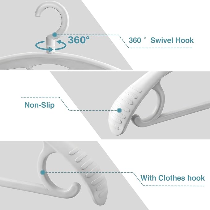 Plastic Clothes Hanger, Extra Thick Plastic Wide Shoulder Adult 360 Degrees - Image 4