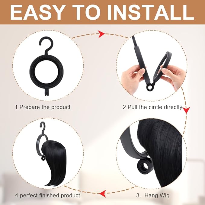 iayokocc 3 Pack Hanging Wig Stand Set, Foldable Hanging Wig Hanger Holder - Image 6