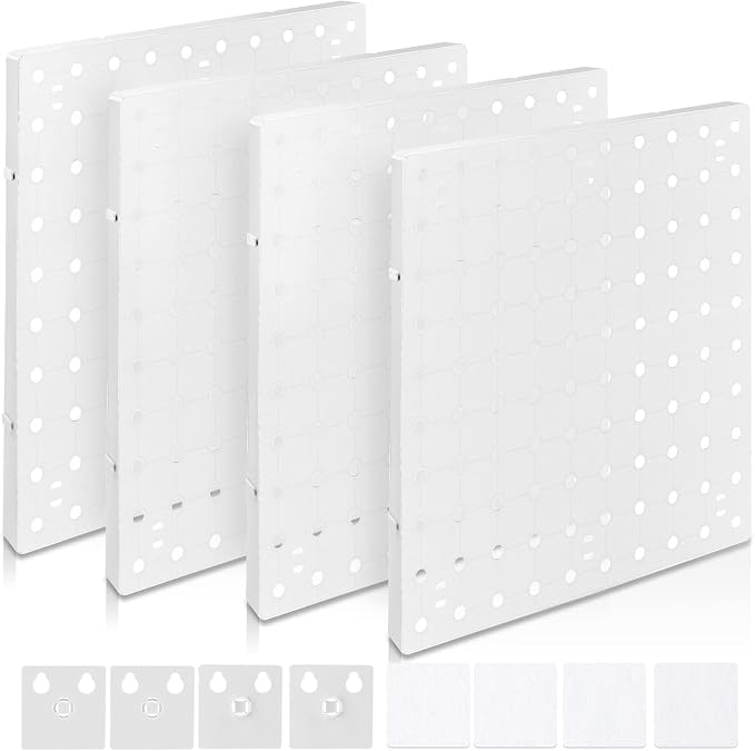 4 PCS White Pegboard Wall Organizer, Self-Adhesive Peg Board Wall Panel Kits - Image 7