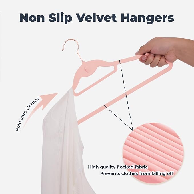Pink Velvet Hangers 50 Pack, Felt Covered Non Slip Fabric - Image 5