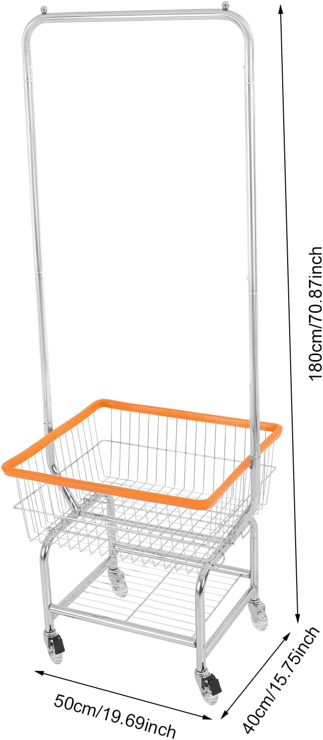 Wire Laundry Cart with Wheels & Hanging Rack, Heavy Duty Rolling Laundry Basket - Image 7